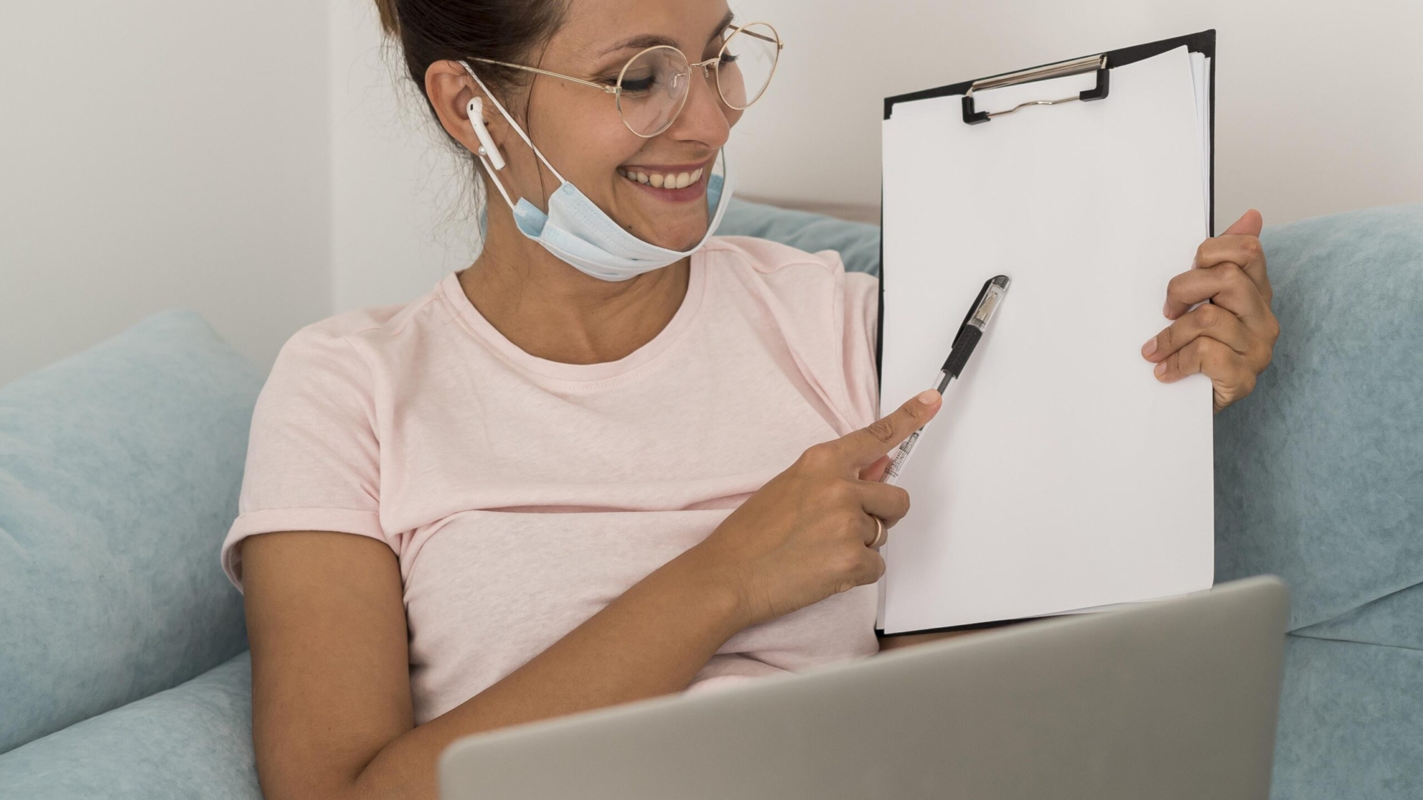 beautiful-woman-presenting-project-from-home